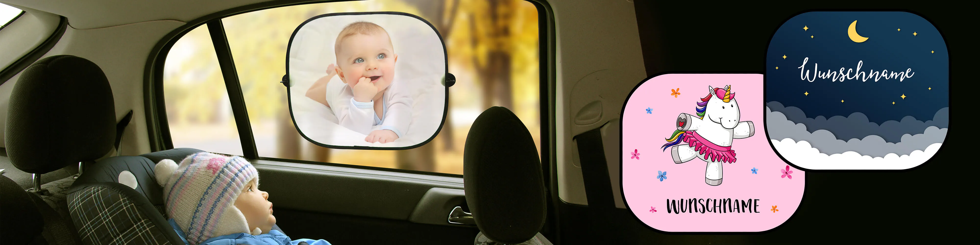 Personalisierter Sonnenschutz für das Auto - mit eigenem Foto, Namen oder Text selbst gestalten