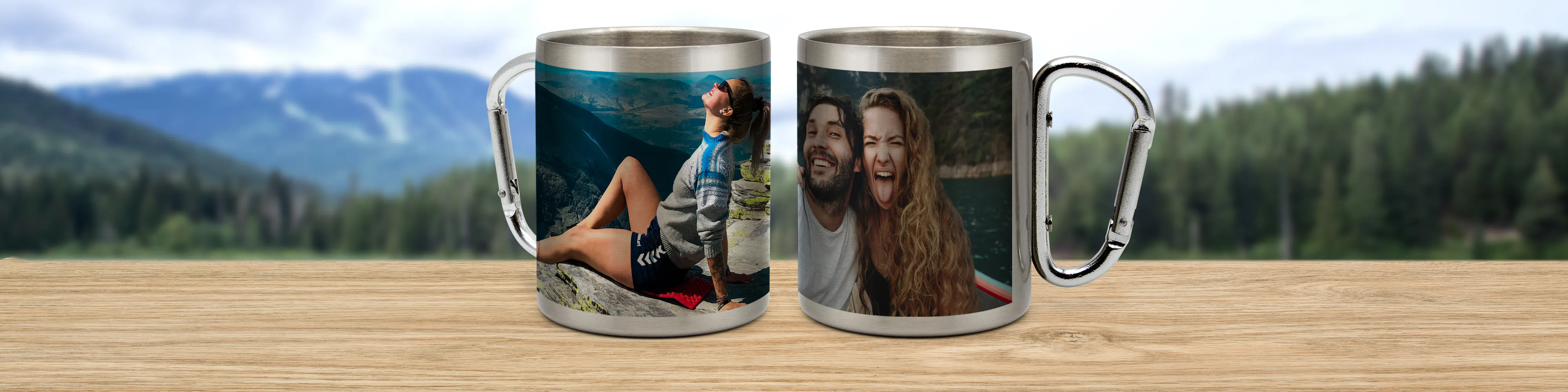 Personalisierte Edelstahltasse mit Karabiner