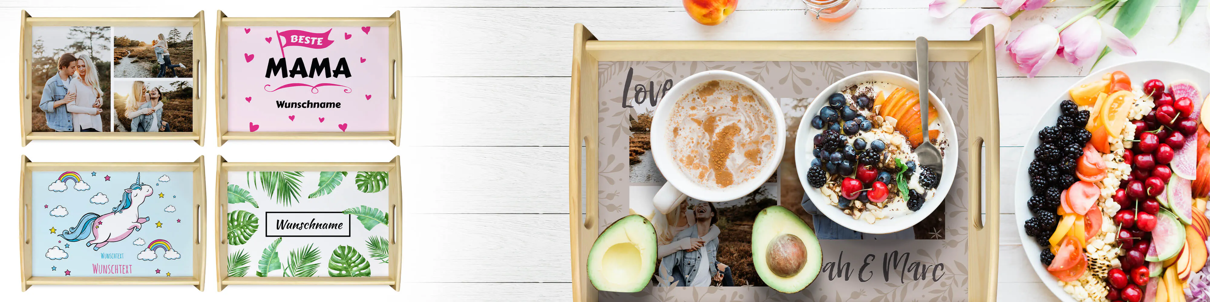 Personalisiertes Tablett aus Holz mit eigenem Foto, Namen oder Text gestalten