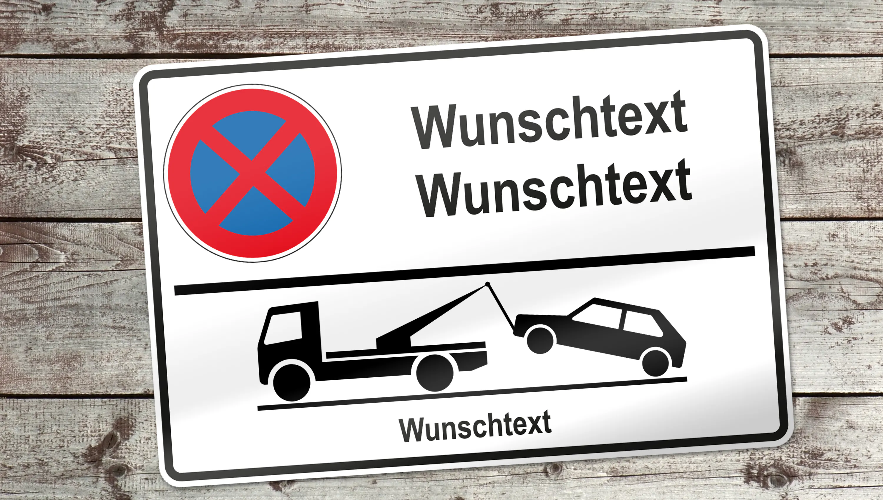Parkverbotsschilder und Parkplatzschilder mit Name, Kennzeichen, Logo und Wunschtext